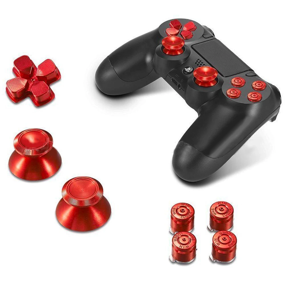 Metal Bullet Buttons ABXY Buttons + Thumbsticks Thumb Grip and Chrome D-pad for Sony PS4 DualShock 4 Controller Mod Kit