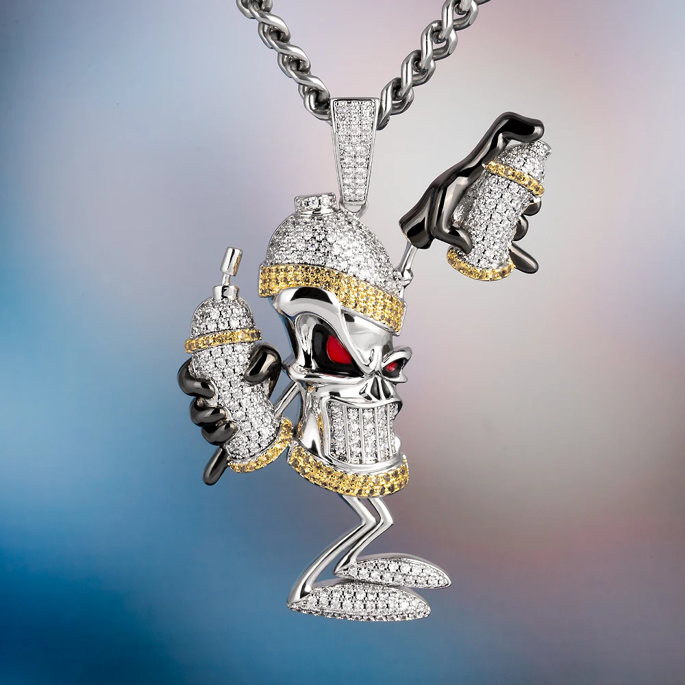 

KRKC&CO White Gold Iced Out Graffiti Spray Bottle 5A CZ Stone Custom hip hop Pendant