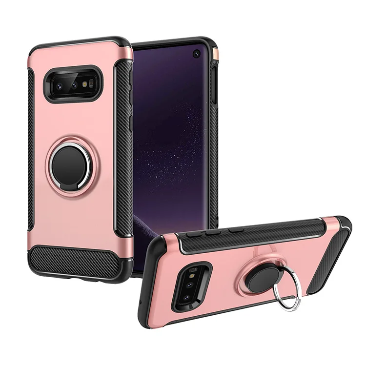 

High Quality 360 Carbon Fiber Kickstand Case Mobile Phone Case With Ring Holder For Samsung S10,S10PLUS,S10E/lite, Red;rose golden;golden;blue;silver;black