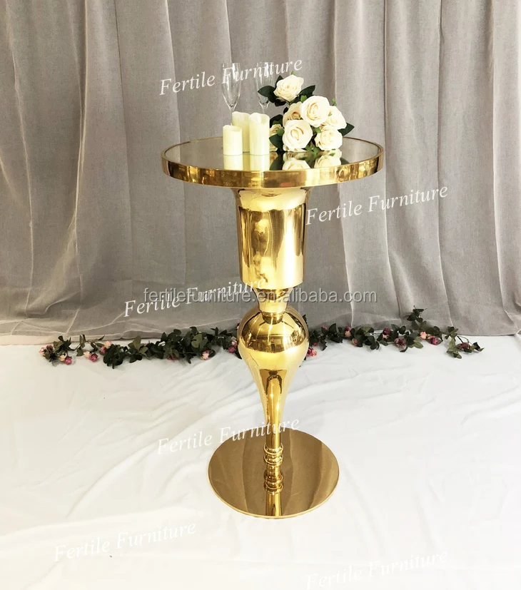 Latest Model Round Glass Top Gold Metal Base Bar Stand Cocktail Table