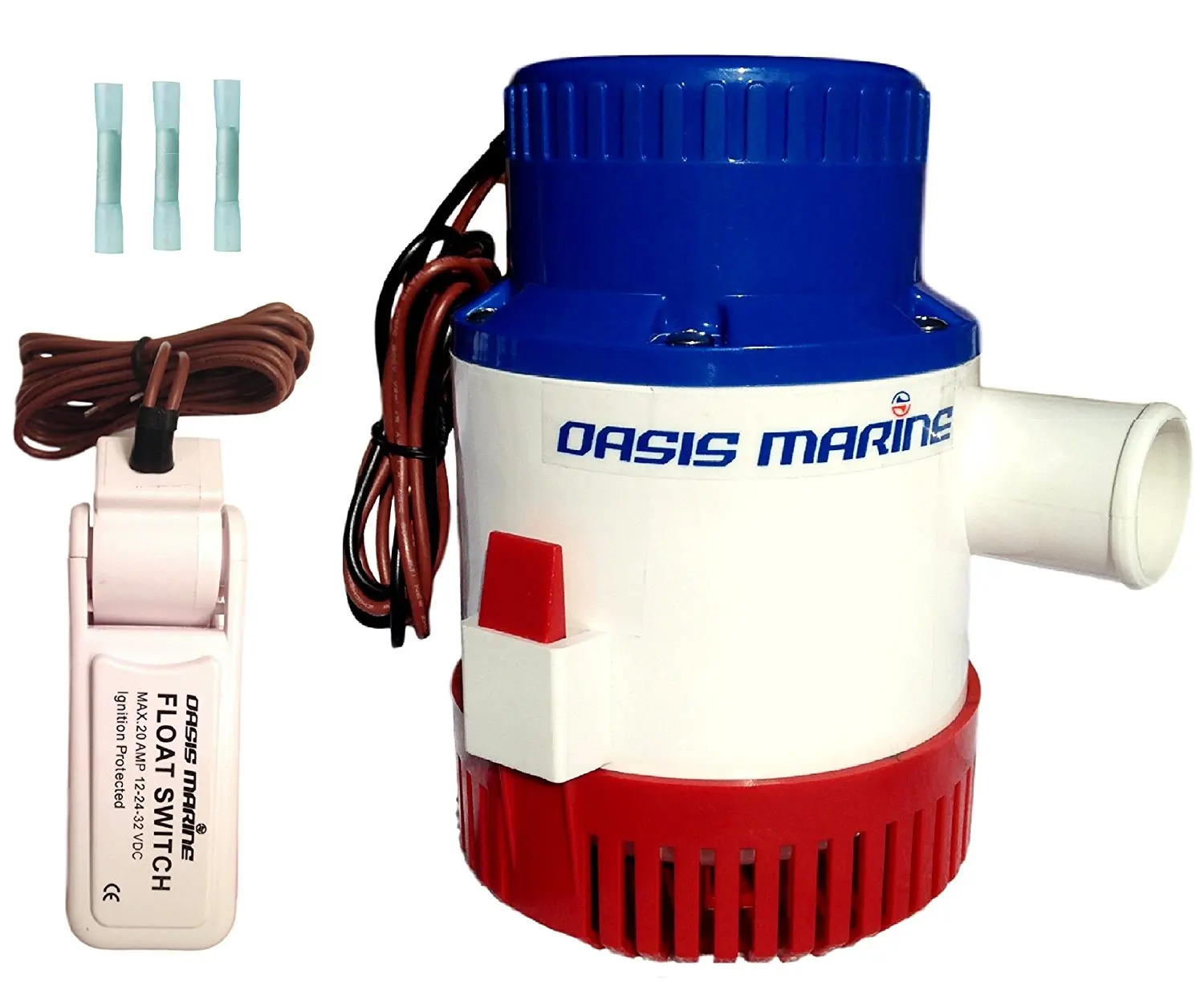 2 Marine heat shrink wire connectors included Oasis Marine 2000 GPH 12v