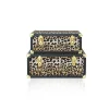 Leopard Print Velvet Fabric storage trunk box with Metal Corners set of 2