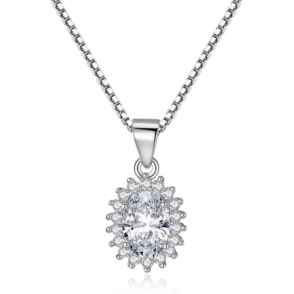 

Luxury Austrian Rhinestone Pendant Crystal Long Necklaces 925 Sterling Silver Gem Stone Charms Women Wedding Jewelry