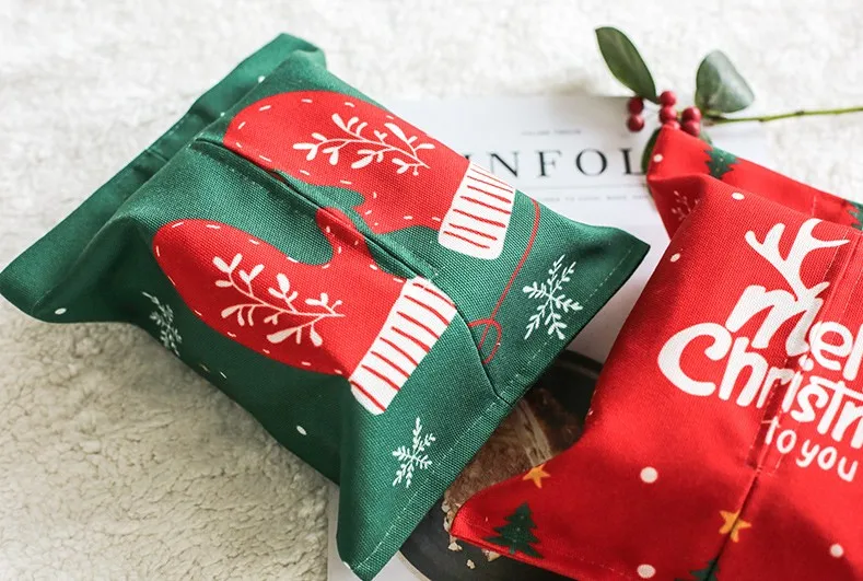 Factory custom full version printing Christmas special cotton and linen tissue box with stock sample supply