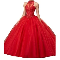 

Elegant princess halter neck sweetheart flower burgundy Quinceanera dress sweet 16 prom gown