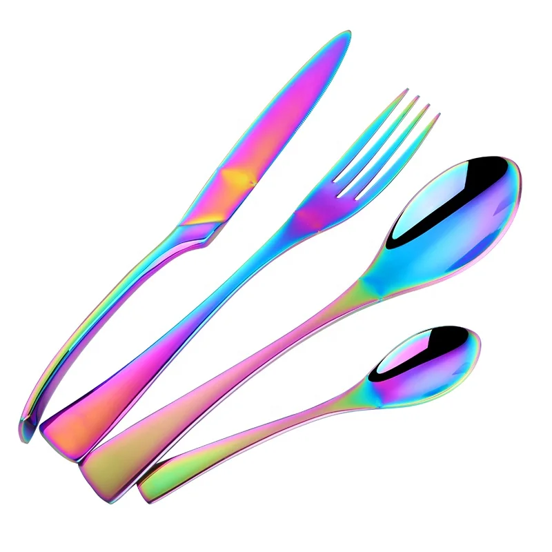 

Wedding favors PVD coating steel rainbow cutlery set rainbow flatware iridescent cutlery