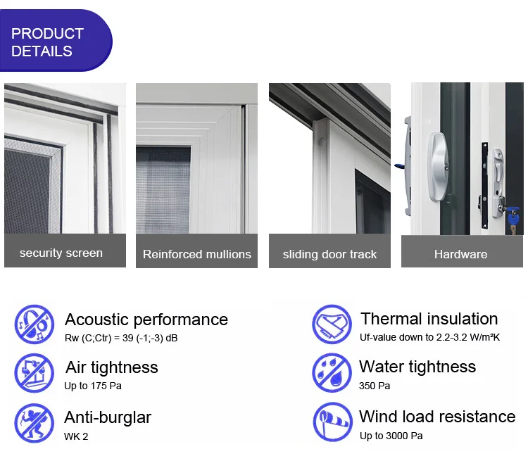 Thermal break aluminum profile sliding door with retractable flyscreen for australia market