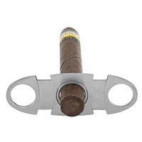 

2019 Amazon Hot Sale New Product Silver Round Stainless Steel Metal Handle Double Blade Cigar Cutter Wholesale