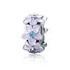 100% 925 Sterling Silver Spacer Orchid Flower Silicon Beads Fit Pandora Bracelet & Necklace DIY Jewelry BAMOER
