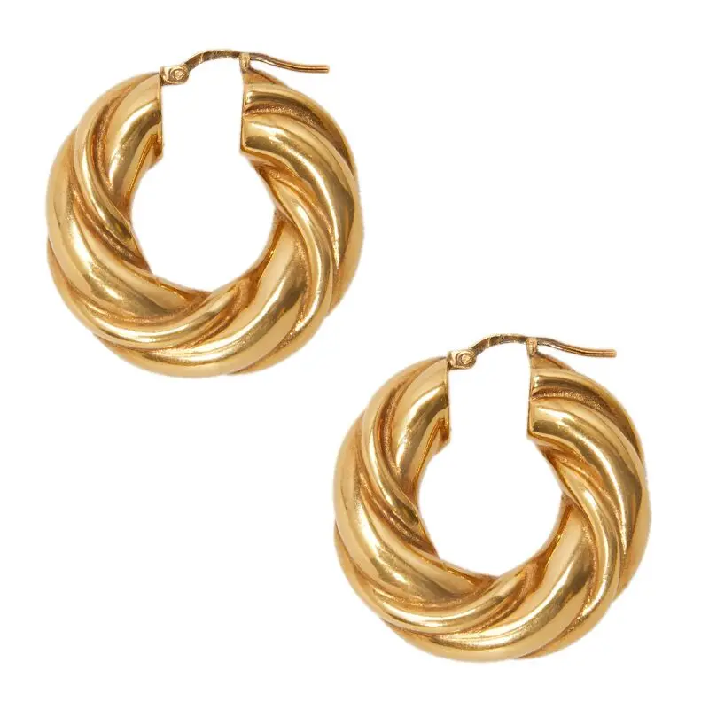 

Boho lady girls simple large Hoop Creole Earring Brazilian twisted IP plating brass earrings, 18k, gold, rose gold plated