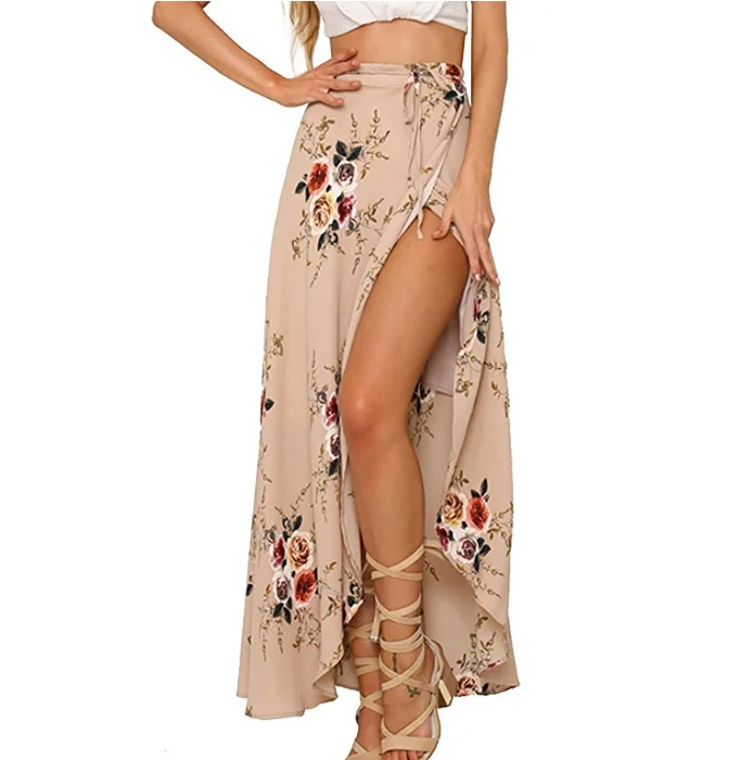

Amazon Womens Boho Floral Tie up Waist Summer Beach Wrap Cover up Maxi Skirt