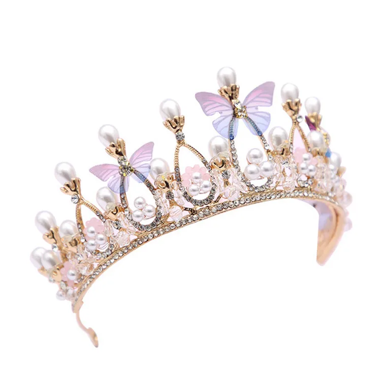 Gold Luxury Girls princess Crystal Tiara Wedding flower Girl Kids Crown Pageant Accessories