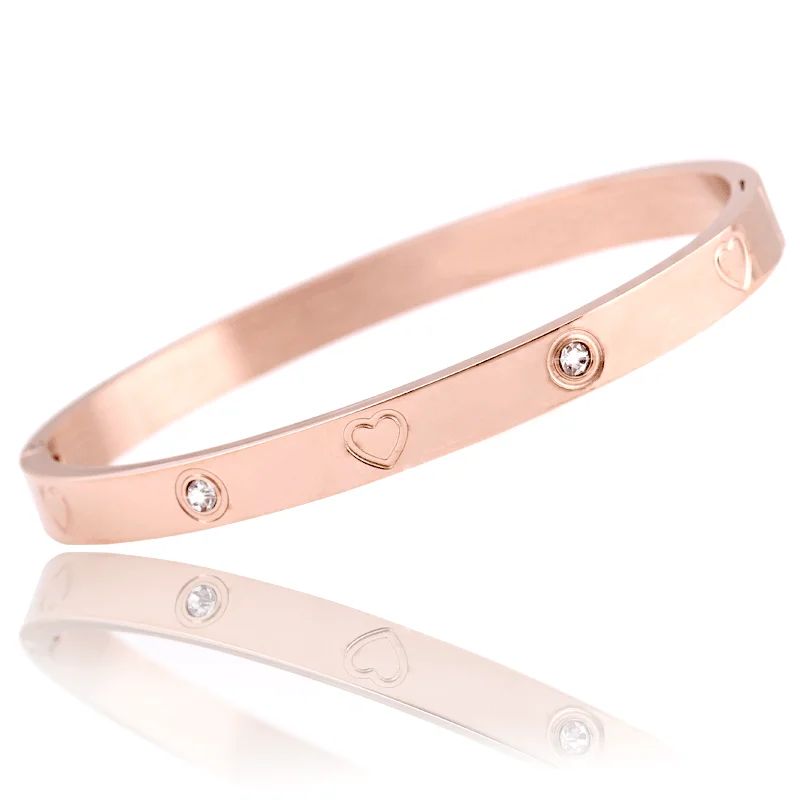 

Stainless Steel Silver/Gold/Rose Gold Love Heart Stone Open Bangle For Women