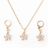 

2019 new fashion jewelry,gold plated earring and pendant necklace wedding jewelry set with cubic zirconia design for woman