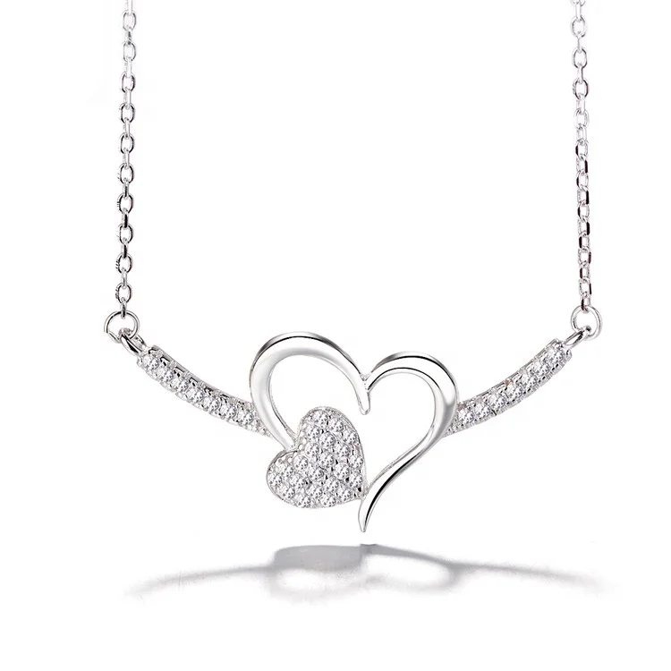 

New Design Heart Shaped Love Cubic Zirconia S925 Sterling Silver Necklace Indian Accessories Women, As customer request