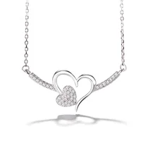 

New Design Heart Shaped Love Cubic Zirconia S925 Sterling Silver Necklace Indian Accessories Women