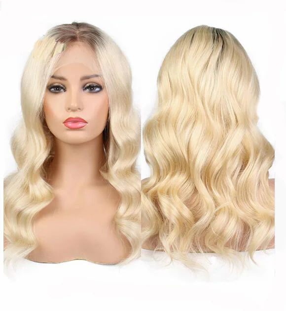 

Beauty Hair 1b#/613# Blonde Ombre Two Tone Remy Peruvian Human Hair Lace front Wigs With Baby Hair