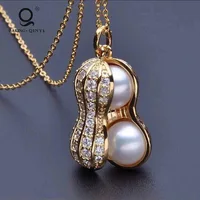 

New Custom Christmas Gift Jewelry Gold Natural Pearl Crystal Peanut Lady Sliver Cage Pendant Necklace