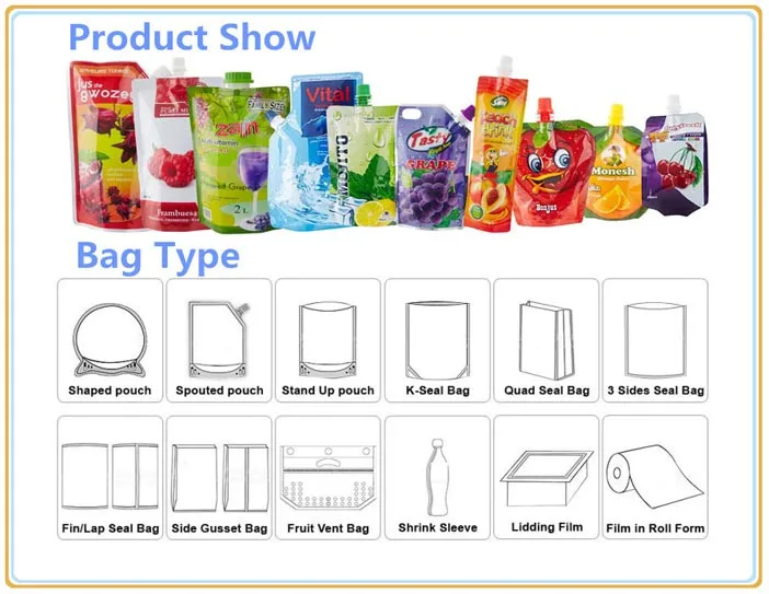 DQ printed shape spout pouch doypack with spout for liquid packaging