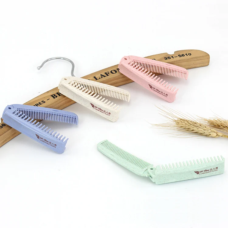

Hot sale ECO-Friendly Natual Wheat Straw Folding Portable Hair Biodegradable Comb, Pink, bule, green,biege