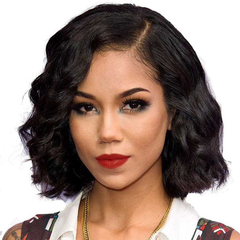 

Wholesale Free Shipping Bob Wig Natural Color Body Wave Lace front Human Hair Wig