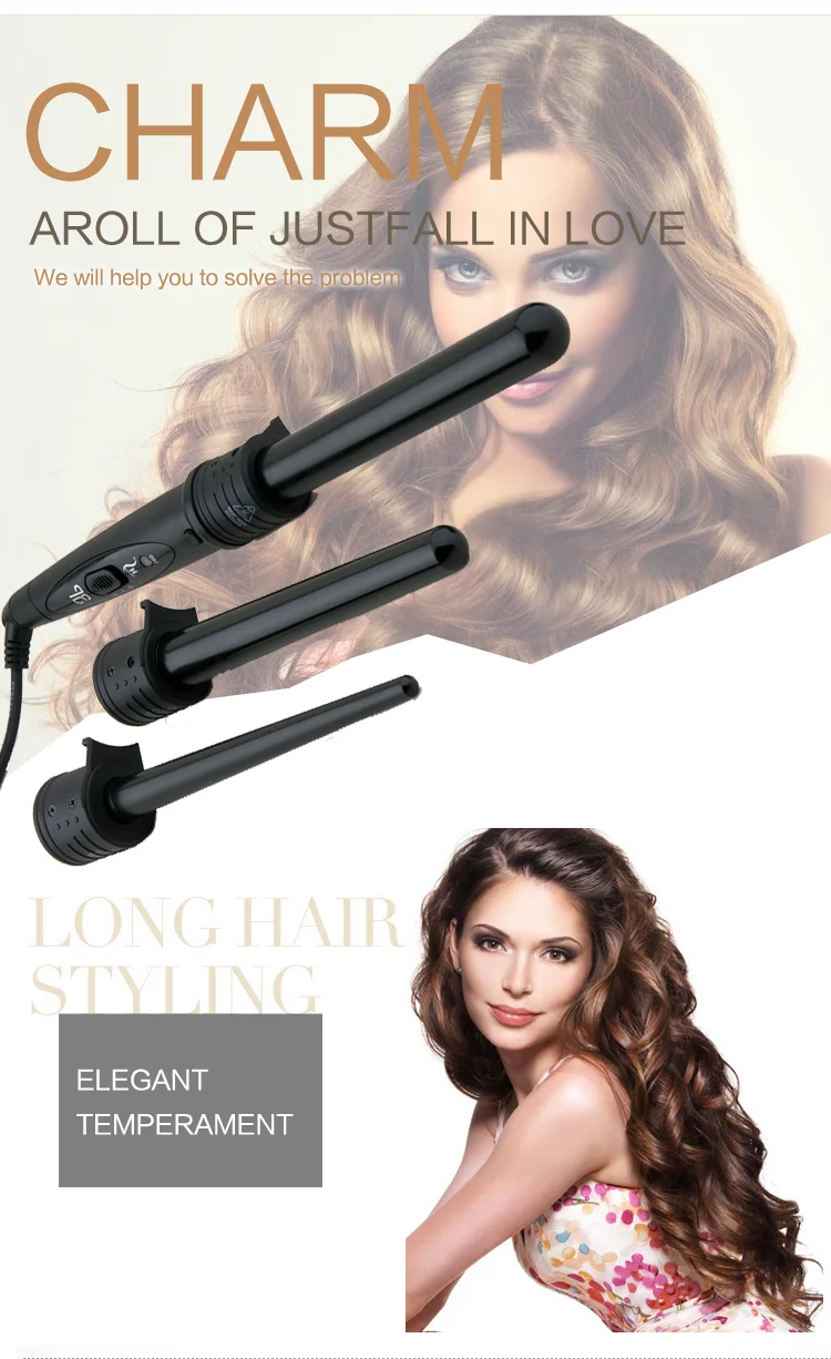 New Professional 3 In 1 Interchangeable Hair Curler Wand Electric