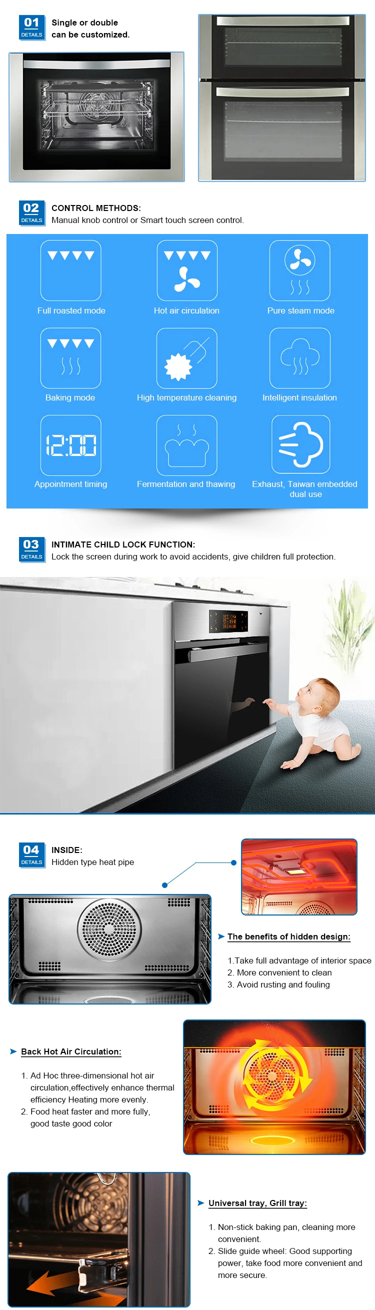 Household Big Capacity Quiet Energy Saving  Easy to Operate Electric Gas Built-in Oven