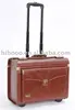 Fashion aluminium trolley PU leather wheeled eminent pilot case