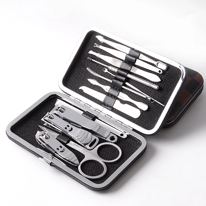 

Factory outlets business gift black PU pouch stainless steel nail care tools 10/13pcs manicure setl Beauty Care Tools set