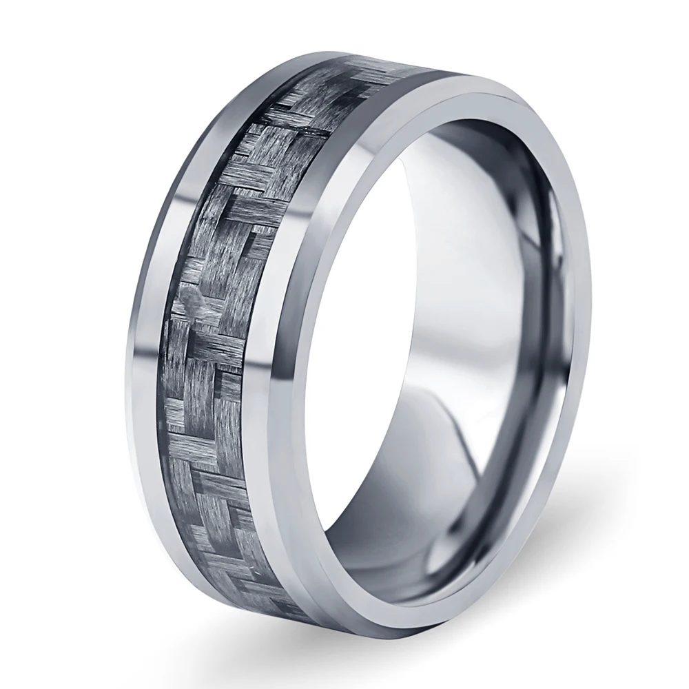 

Mens Wedding Tungsten Steel Rings Band New Black Carbon Fiber 8mm Tungsten Steel Carbide Ring