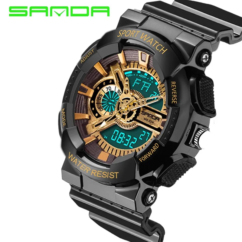 

Dual time New brand SANDA 799 Digital LED watch men relojes hombre G style waterproof sport Military shock sport outdoor watch