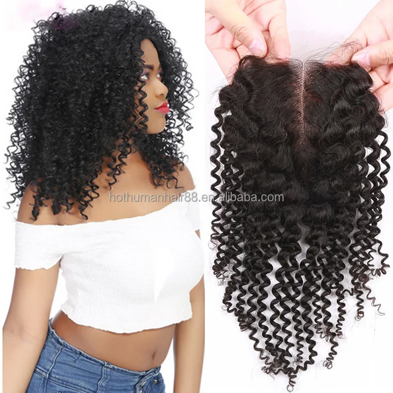 

Fashion Styles 4x4 Middle Part Unprocessed Raw Virgin Mongolian Kinky Curly Human Hair Lace Closure, Natural color #1b