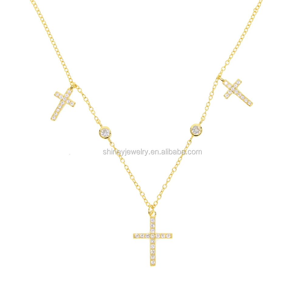 

factory custom micro pave cz cross charm pendant delicate dainty thin chain choker chocker statement 925 silver necklace
