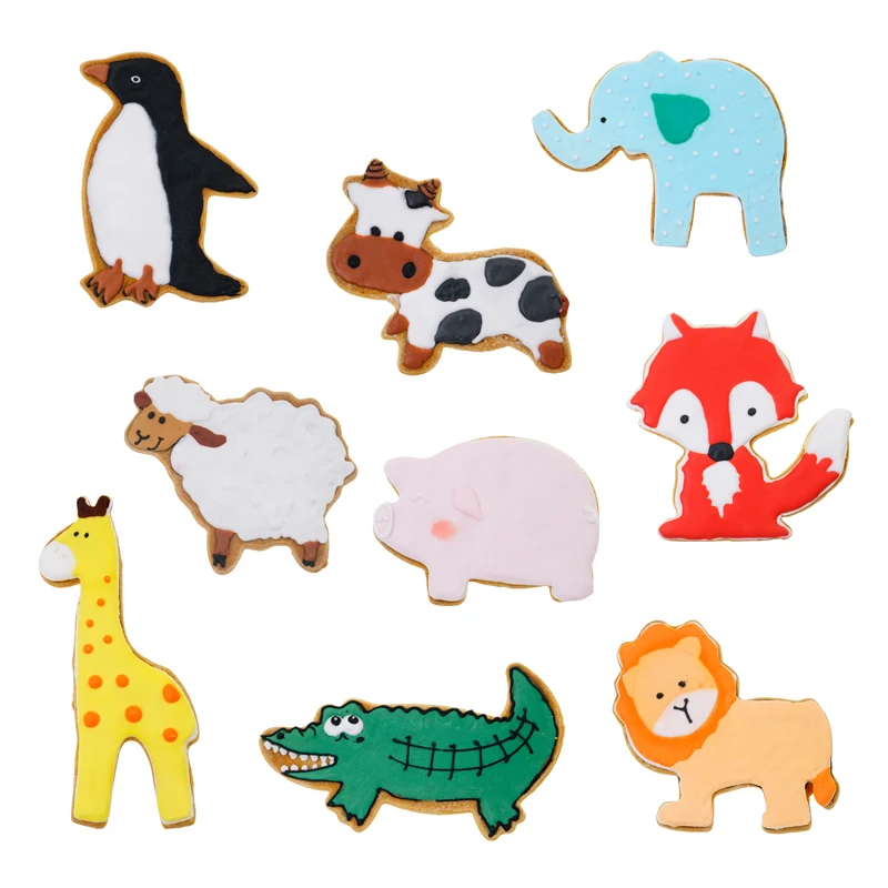 
Stainless Steel Lion Elephant Pig Dolphin Cat Cow Dog Series Cute Animal Cookie Cutters 