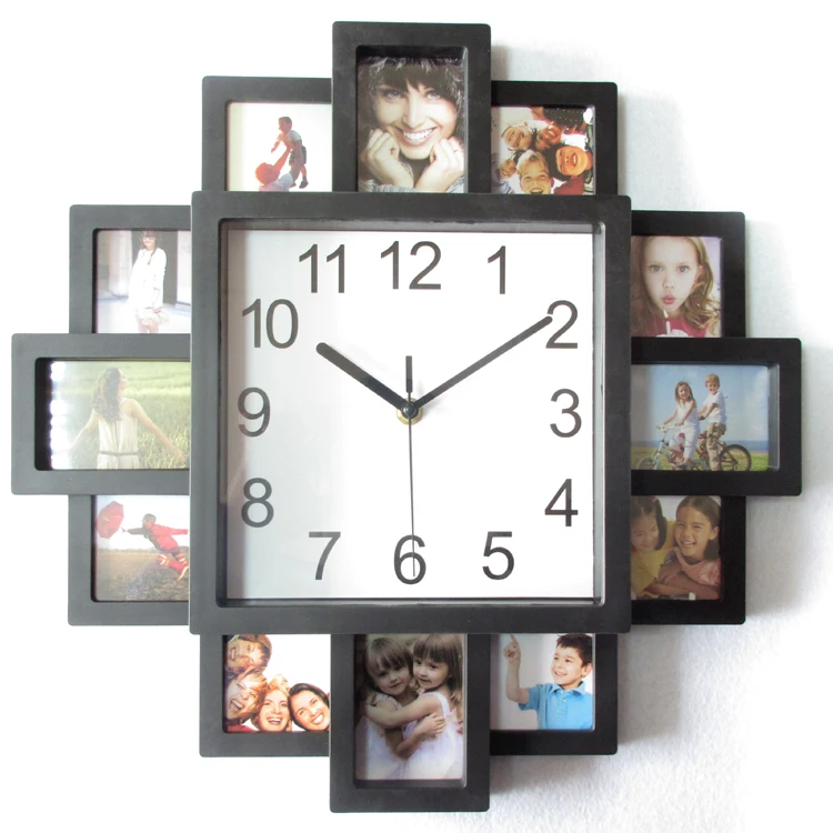 

16 Inch nordic DIY luxury Photo Frame Clock wall Modern Home Decor Pictures Art Plastic creative home decorative wall Clocks, Black