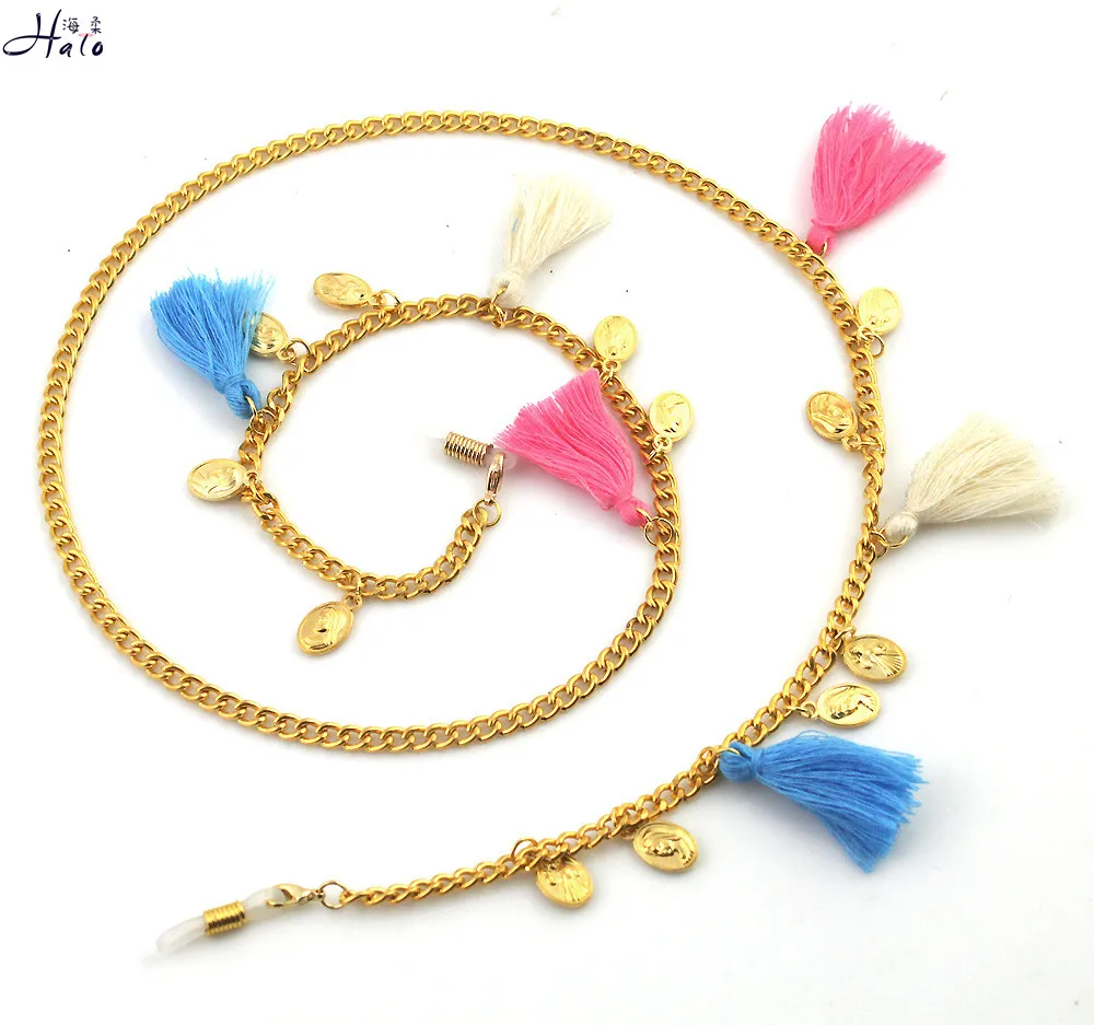 

GL356 gold chain colorful tassel charms women sunglass strap funny eyewear accessories