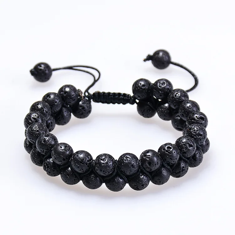 

8mm Natural Lava Stone Essential Oil Diffuser Adjustable Handmade Braided Double Layer Bracelet, As picture