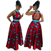 

WY2908 Plus Size African Print Fabrics Clothing Sleeveless Party Dress Popular Maxi Clothes Backless Dress for Sexy Women