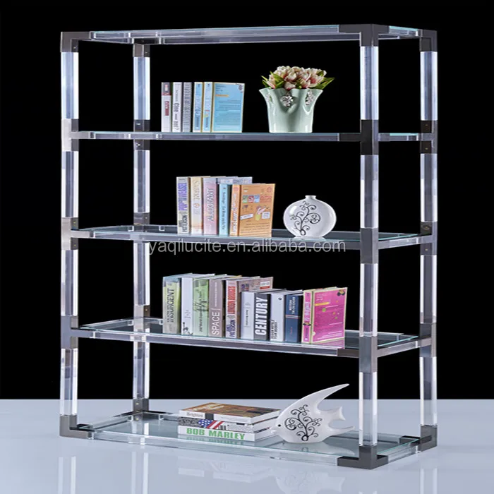 Modern Clear Acrylic Home Office Storage 5 Shelf Bookcase With