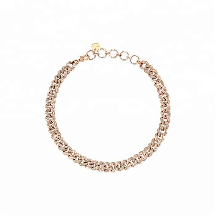 Fashion Jewelry 3mm 4mm 12mm Pave Cuban Link Choker Chain For Girls