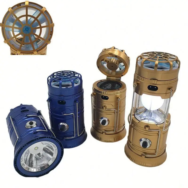 Multi-functional solar led camping lantern rechargeable Lamp with fan cell phone charging