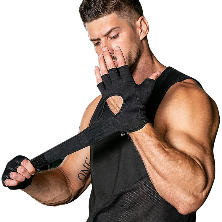 

High Quality Customized Durable Gym Fitness Training Anti-slip Weight Lifting Gym Wrist Wrap Gloves, Black