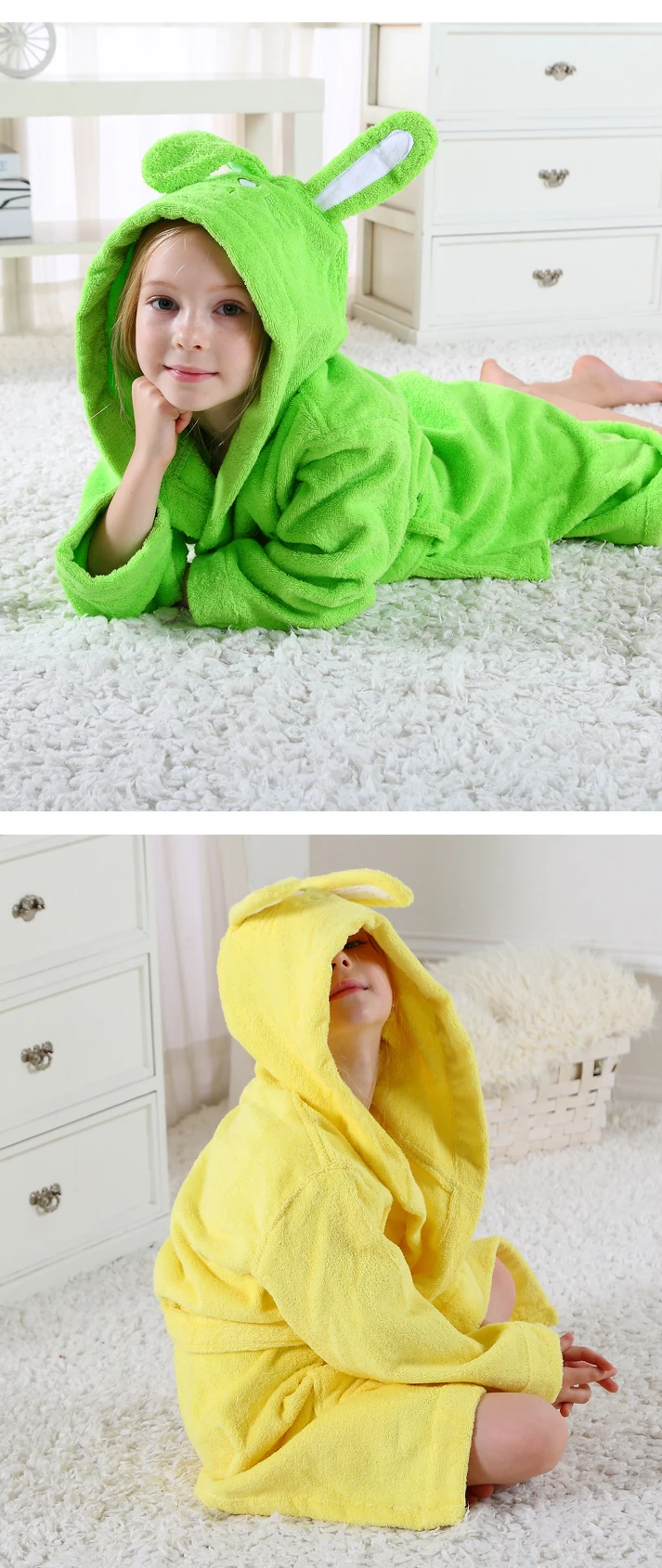 Kids Bathrobe Set Kids Unisex Bathrobs Cotton Fleece Hooded Super Soft