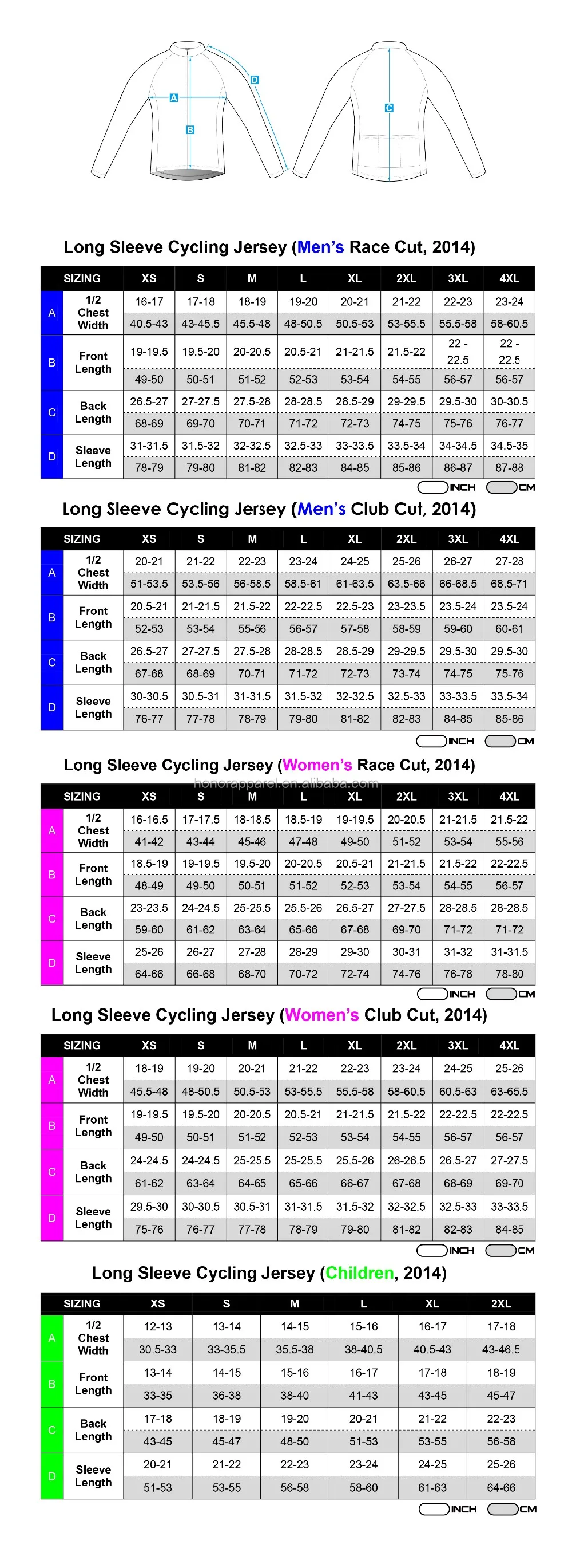 Beroy Cycling Size Chart