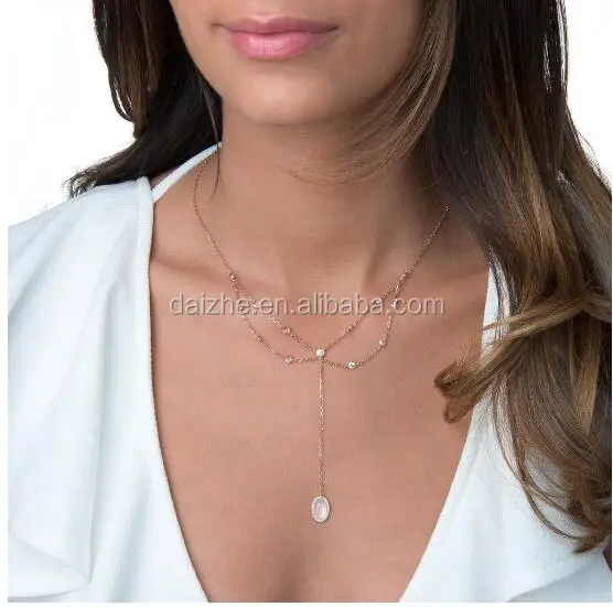 

2021 fashion silver gold rose gold big stone pendant necklace with cz paved station long chain Y necklace for women wedding, Black