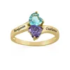 Sterling silver double heart birthstones custom name engraved ring