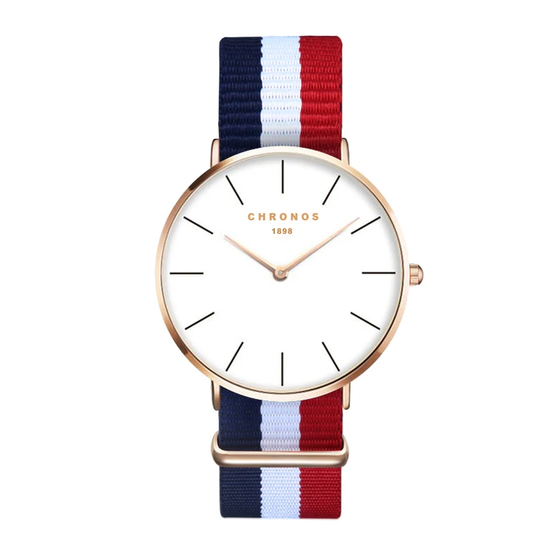 

CHRONOS 1898 Mens Watches Nylon Strap Women Watches Casual Ultra Thin Quartz Wristwatches