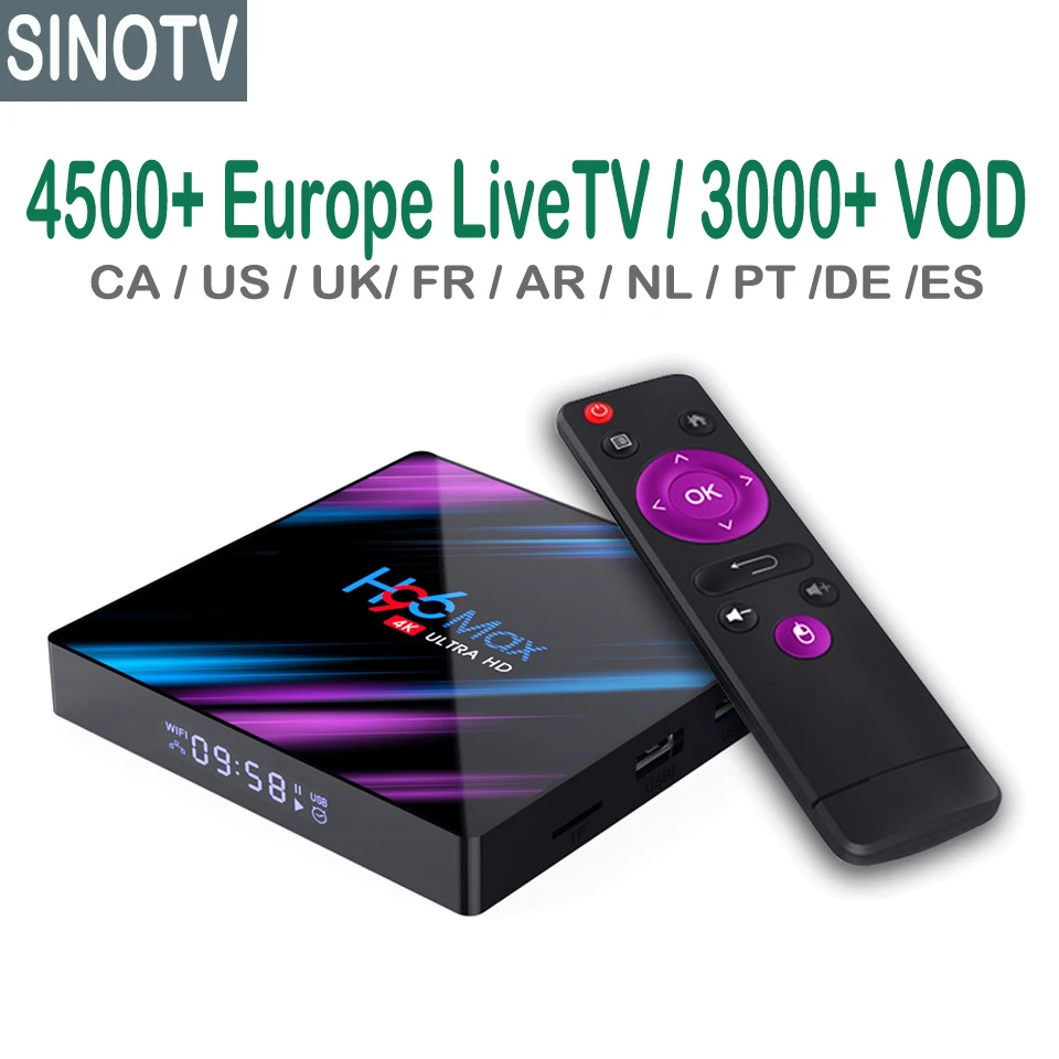 

Hot Selling to France Canada USA Android tv box H96 MAX RK3318 2G 16G with 1 Year SINOTV IPTV Account Reseller Panel Ship by DHL