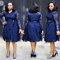 

2018 amazon latest long sleeve v neck one piece dress OL style africa women lace office dress