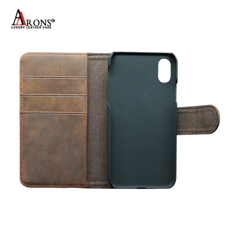 Standing Flip Cover Wallet Style Real Leather Cell Phone Case With 3 Card Slots, Luxury Cover For iPhone X Back Case Leather